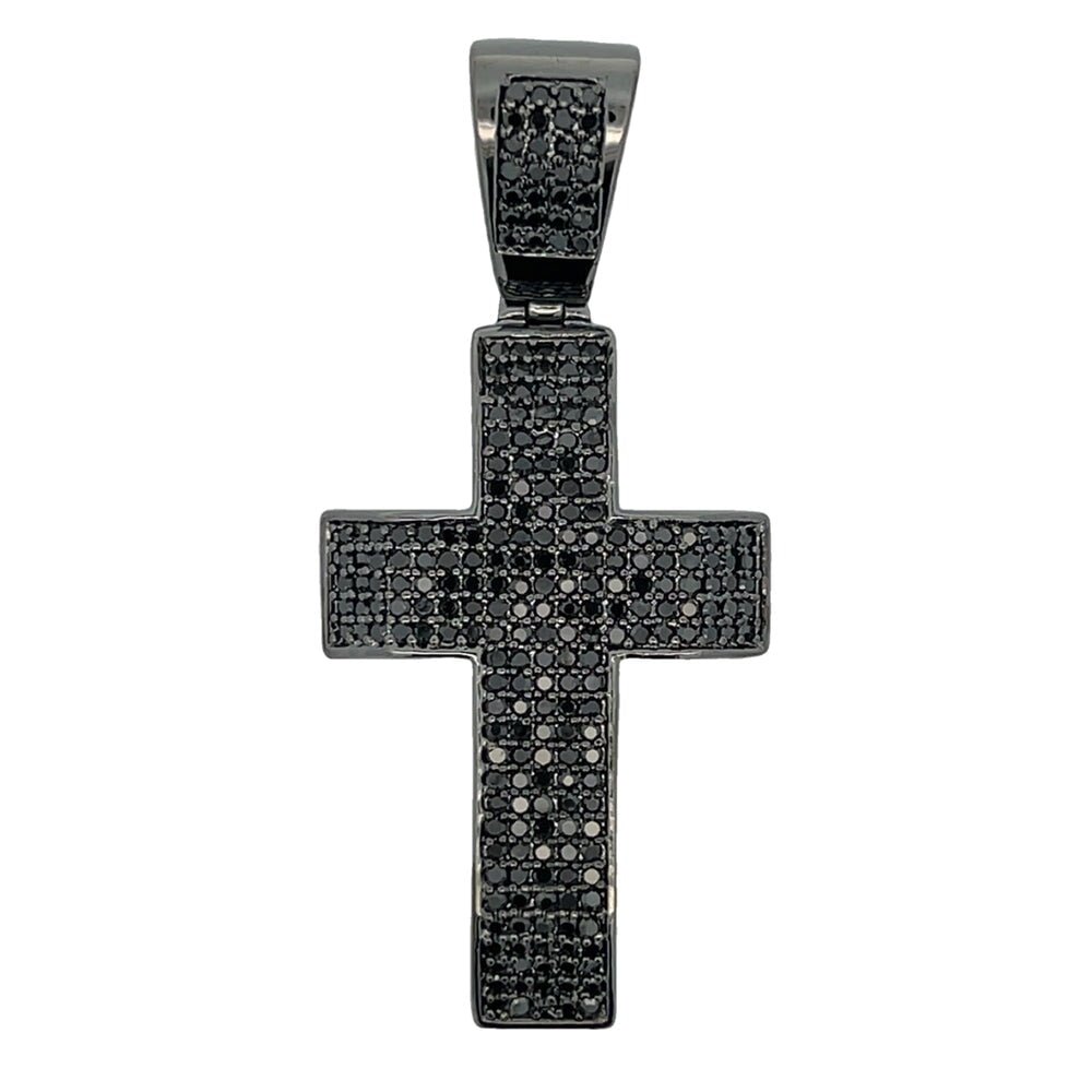 5 Row Black Cross CZ Pendant .925 Sterling Silver