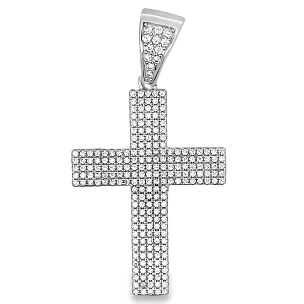 5 Row Cross Pave CZ Pendant .925 Sterling Silver