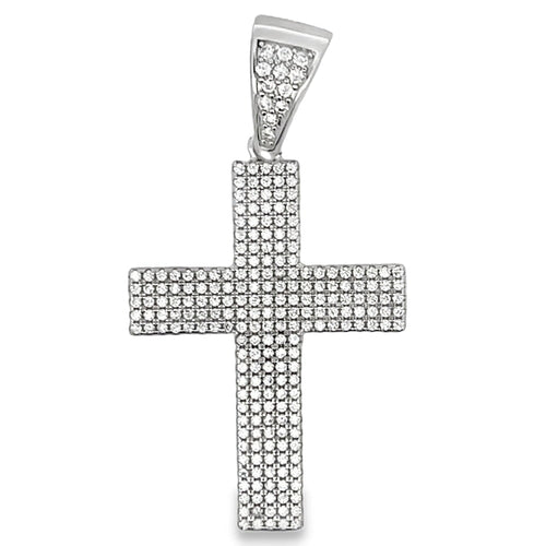 5 Row Cross Pave CZ Pendant .925 Sterling Silver