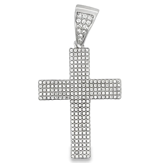 5 Row Cross Pave CZ Pendant .925 Sterling Silver