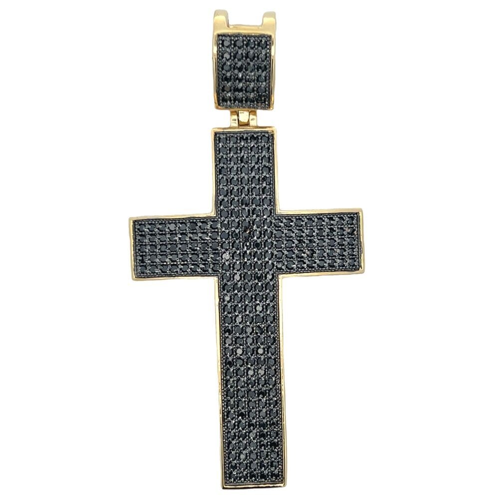 5 Row Gold All Black CZ Cross Iced Out Pendant