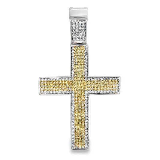 5 Row White Yellow Cross CZ Pendant .925 Sterling Silver