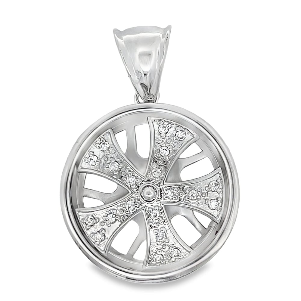 5 Spoke Rim Spinner CZ Pendant .925 Sterling Silver