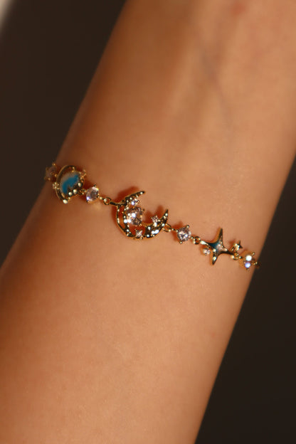 14K Real Gold Plated Blue Star Moon Bracelet