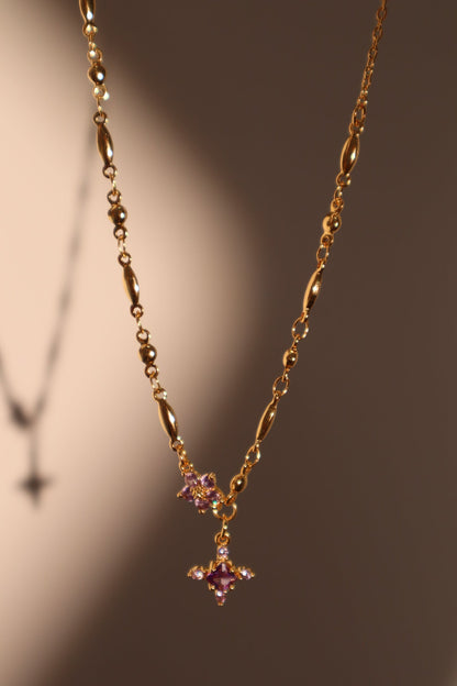 18K Real Gold Plated Amethyst Starlight Cross Necklace