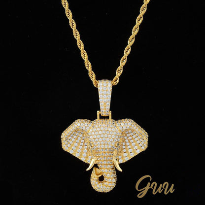 18K Yellow Gold-Plated Micro-inlay  AAA CZ Elephant Pendant Necklace