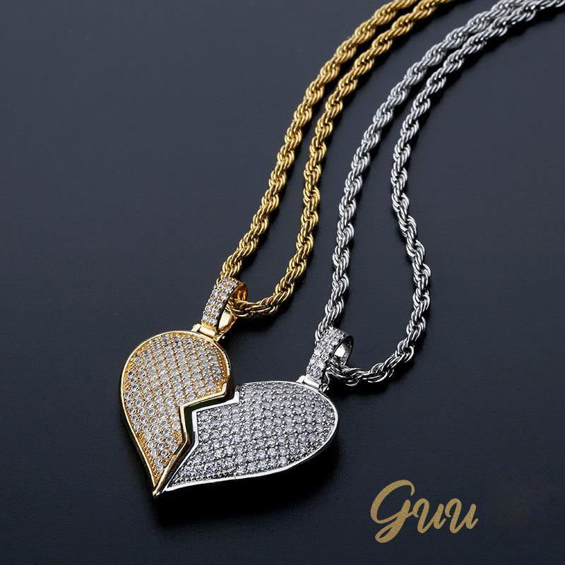 18K Gold-Plated Micro-inlay  AAA CZ  Broken Of Heart Pendant