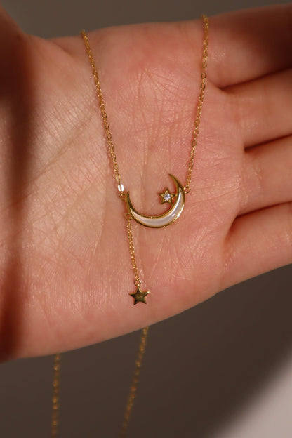 18K Gold Vermeil Shell Moon Star Necklace