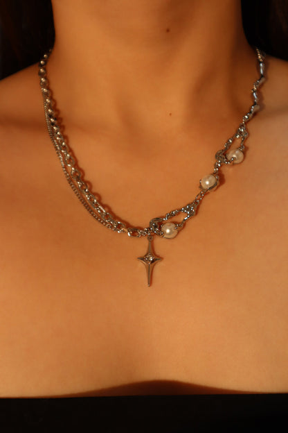 Palladium White Gold Plated Pearl Star Necklace