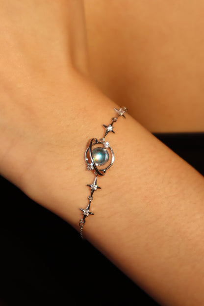 Palladium White Gold Plated Moonstone Saturn Star Bracelet