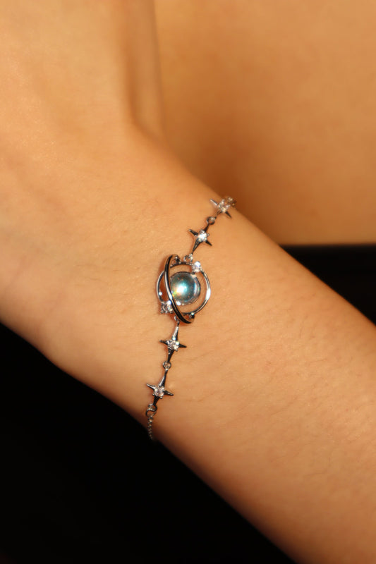 Palladium White Gold Plated Moonstone Saturn Star Bracelet