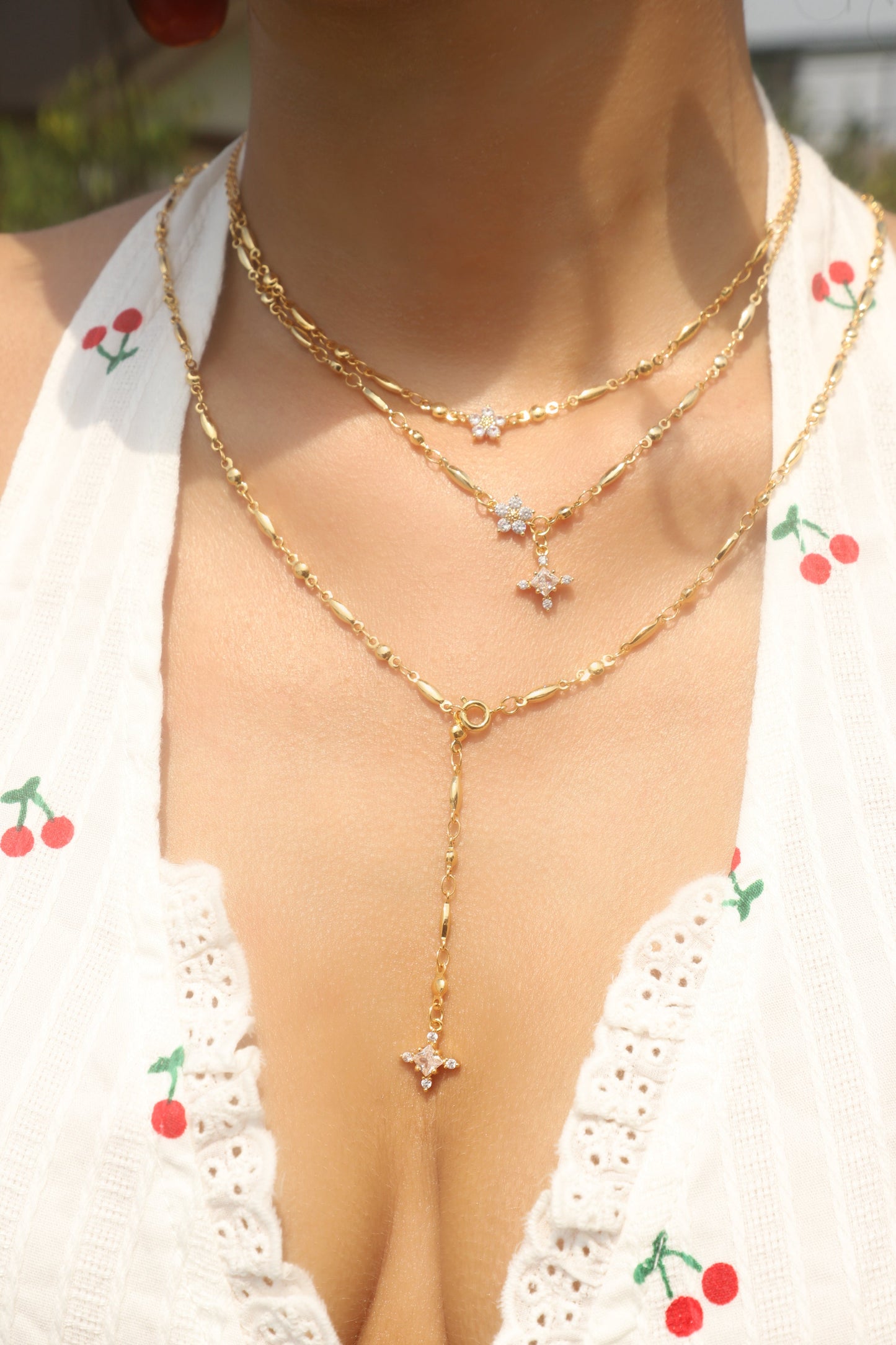 18K Real Gold Plated Starlight Cross Lariat Necklace