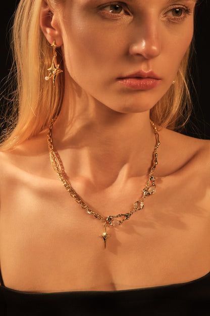 18K Real Gold Plated Saturn Pearls Earrings