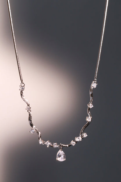 Palladium White Gold Plated Spiral Drop Necklace