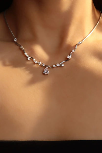 Palladium White Gold Plated Spiral Drop Necklace