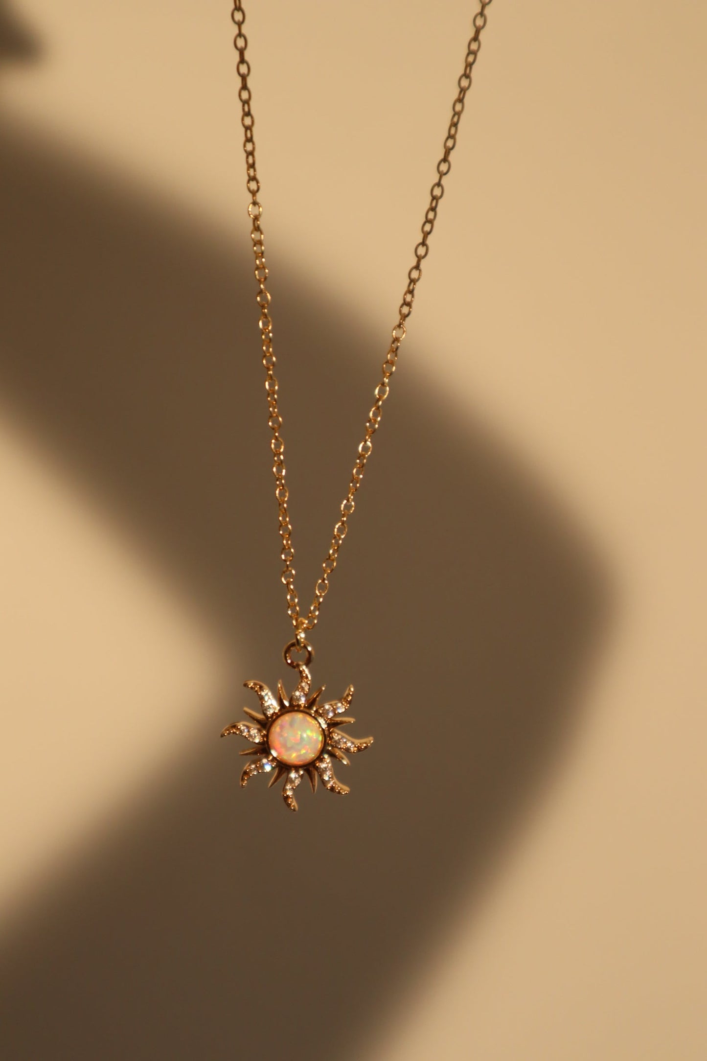 18K Real Gold Plated White Opal Sun Necklace