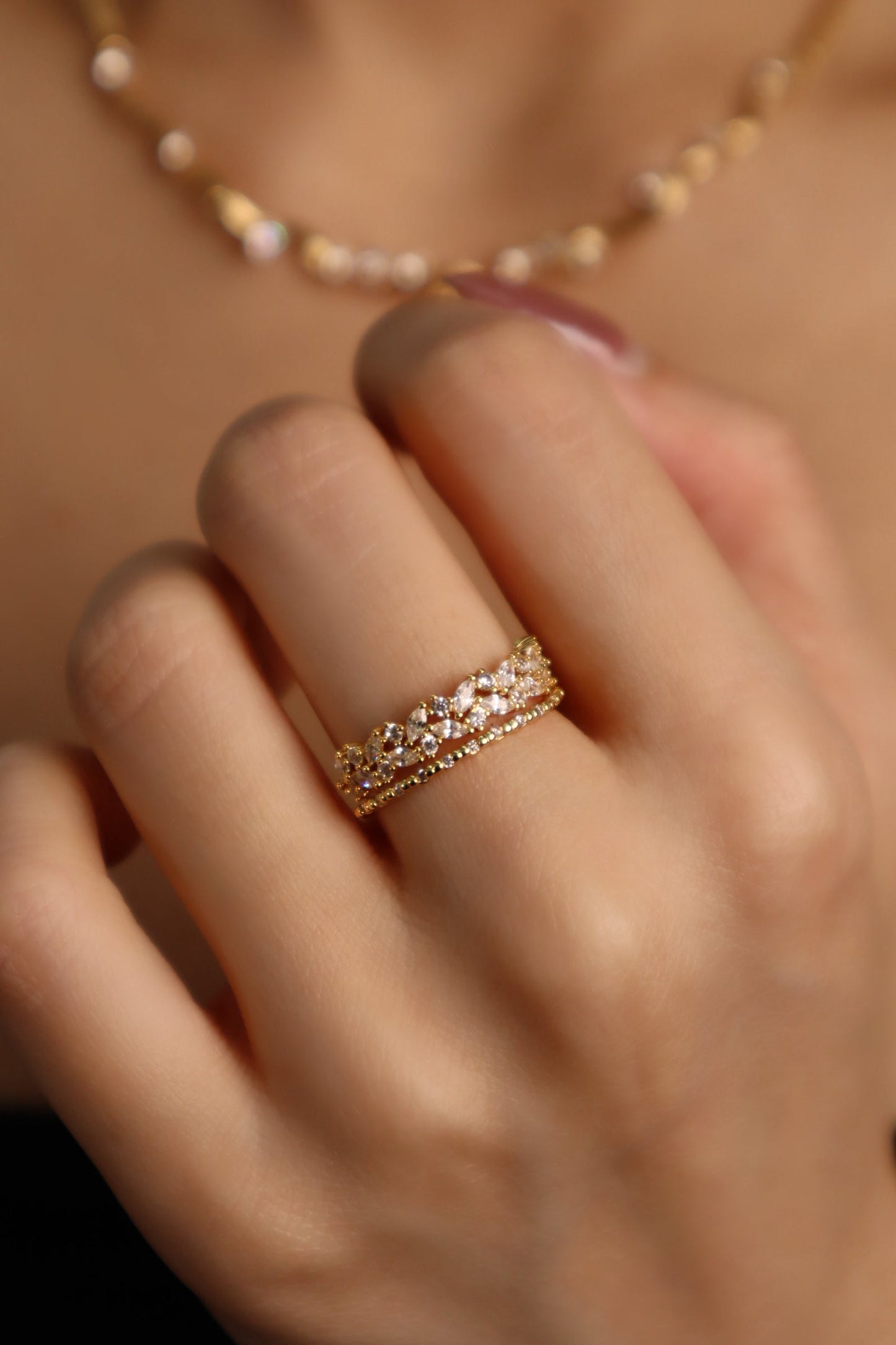 18K Real Gold Plated Thick Layers Diamond Ring
