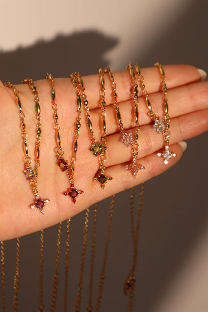 18K Real Gold Plated Tourmaline Starlight Cross Necklace