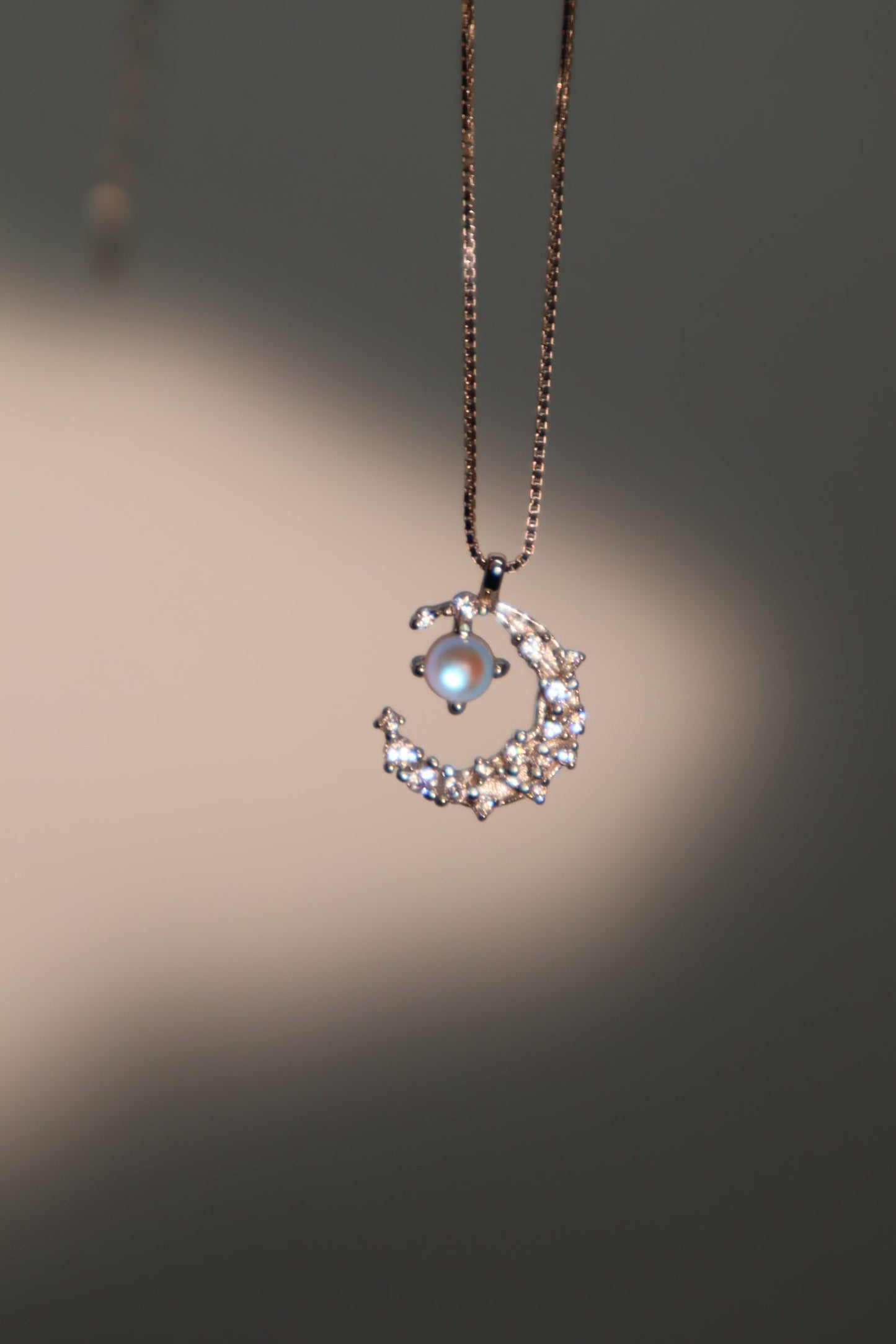 Palladium White Gold Plated Moonstone Moon Necklace