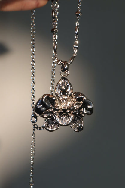 Palladium White Gold Plated Orchid Necklace