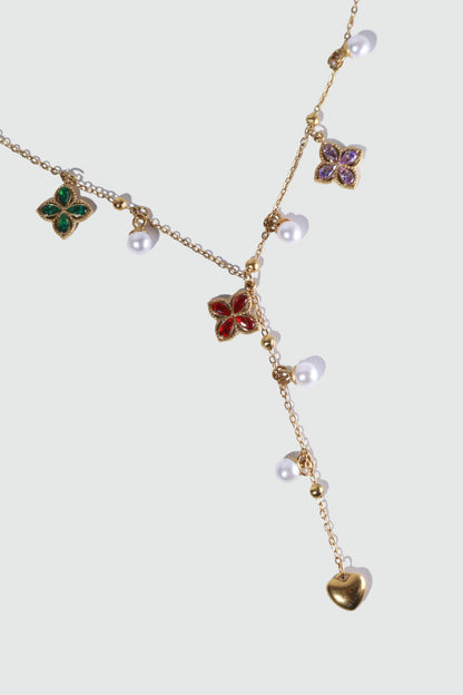 18K Gold Stainless Steel Color Petal Lariat Necklace