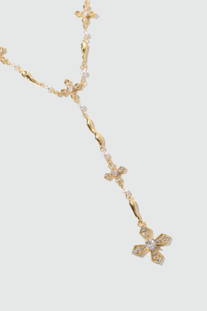 18K Real Gold Plated Eternal Cross Pearls Necklace