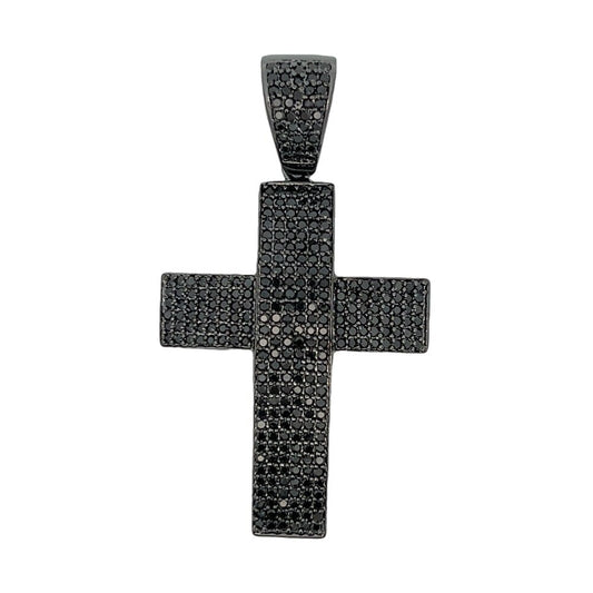 6 Row Black Cross CZ Pendant .925 Sterling Silver