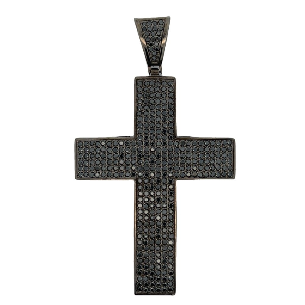 6 Row Black Cross CZ Pendant .925 Sterling Silver