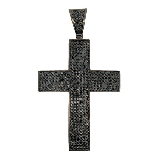 6 Row Black Cross CZ Pendant .925 Sterling Silver