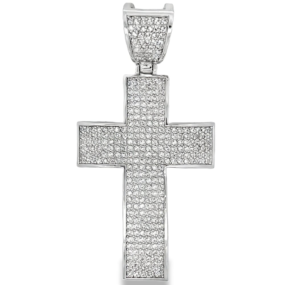 6 Row Cross CZ Iced Out Pendant .925 Sterling Silver