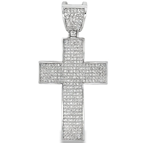 6 Row Cross CZ Iced Out Pendant .925 Sterling Silver