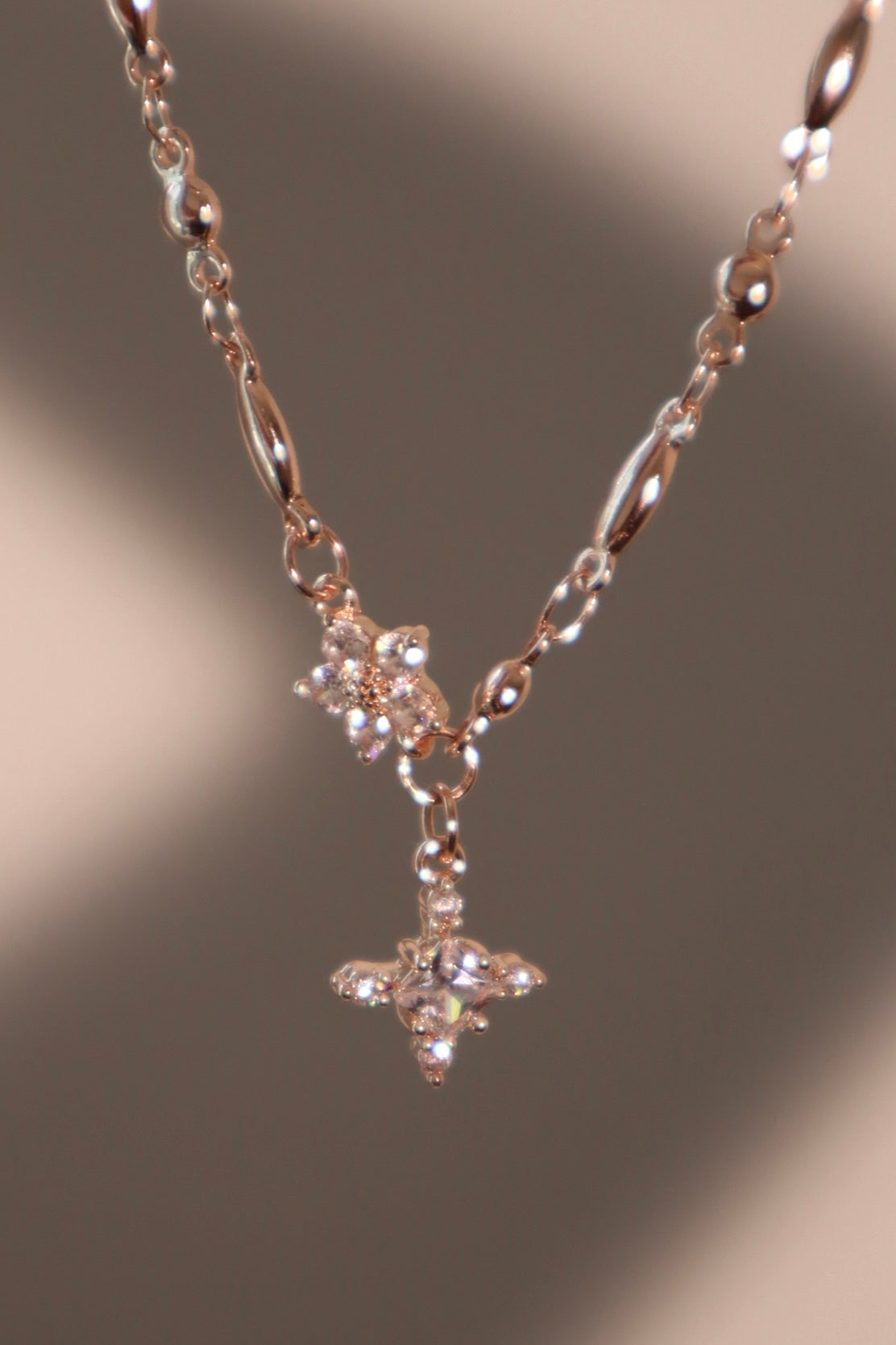 18K Rose Gold Plated Diamond Starlight Cross Necklace