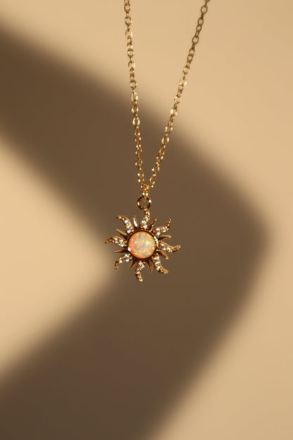 18K Real Gold Plated White Opal Sun Necklace