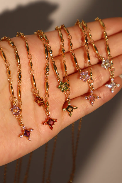 18K Real Gold Plated Tourmaline Starlight Cross Necklace