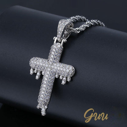 18K Gold-Plated Micro-inlay CZ Cross Necklace