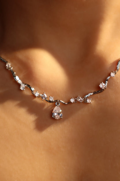 Palladium White Gold Plated Spiral Drop Necklace