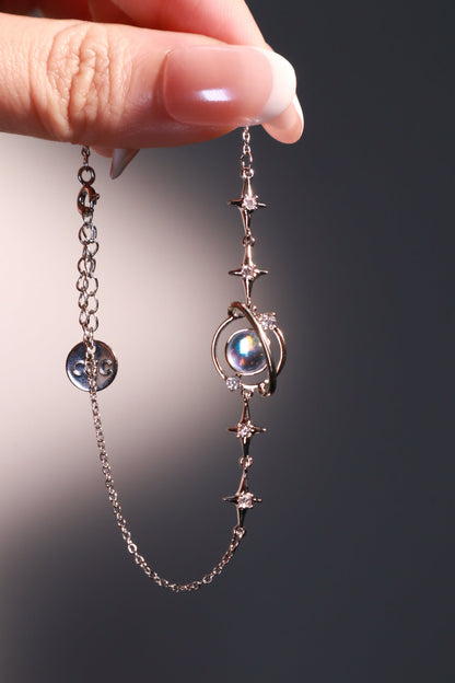 Palladium White Gold Plated Moonstone Saturn Star Bracelet