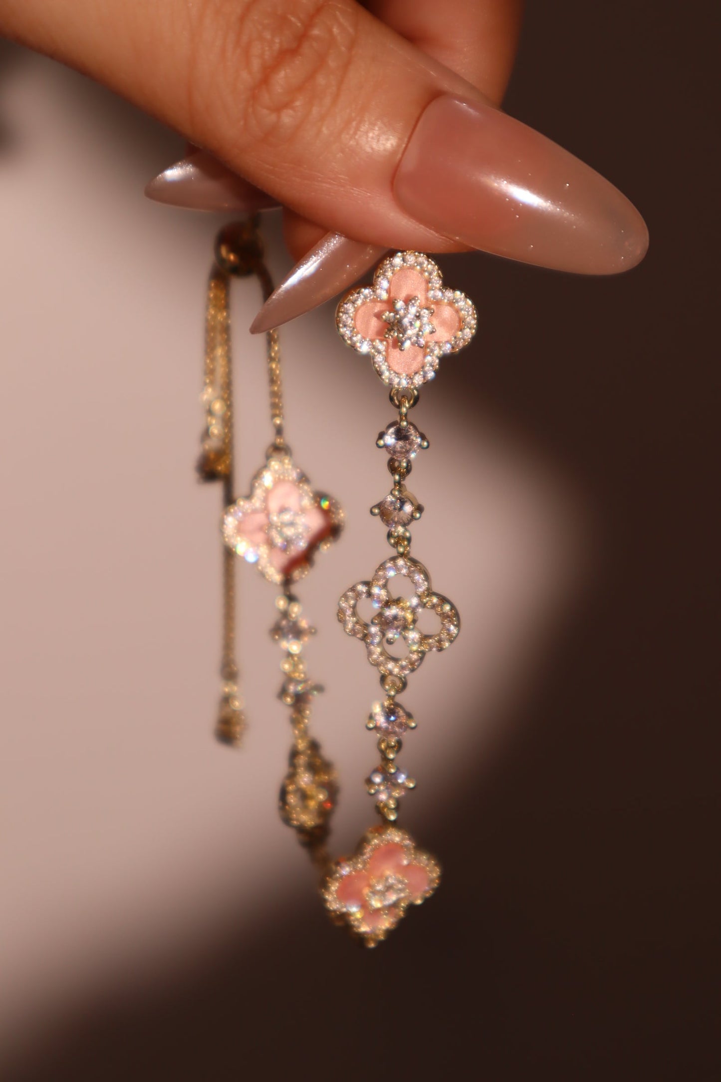 14K Real Gold Plated Pink Lucky Leaf Bracelet