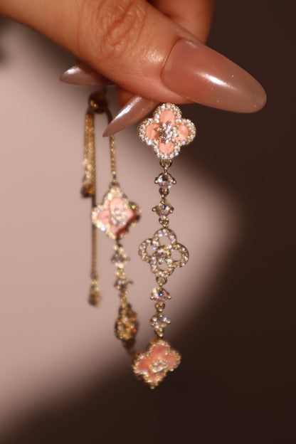 14K Real Gold Plated Pink Lucky Leaf Bracelet