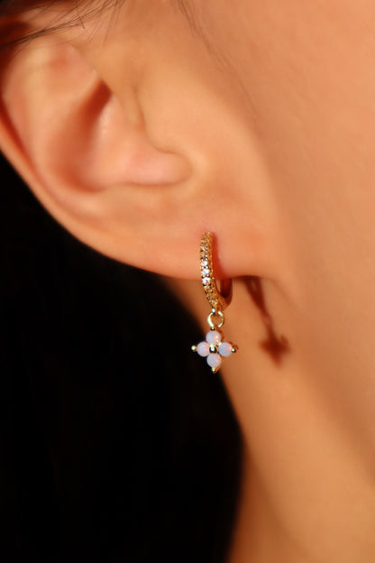 18K Real Gold Plated Blue Gem Starlight Petal Hoop Earrings