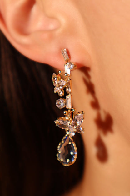 14K Real Gold Plated Diamond Butterfly Blue Drop Earrings