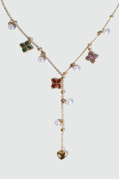 18K Gold Stainless Steel Color Petal Lariat Necklace