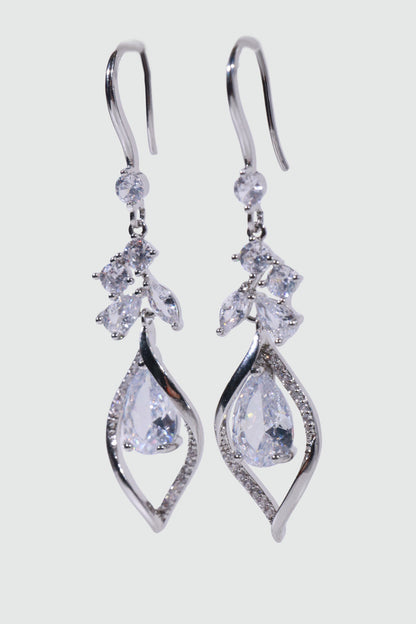 Palladium White Gold Plated Diamond Droplet Dangle Earrings