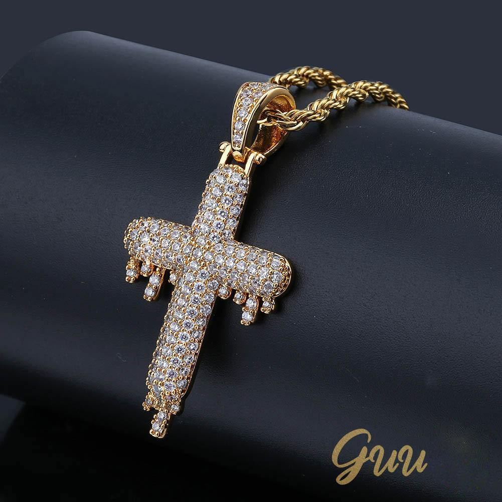 18K Gold-Plated Micro-inlay CZ Cross Necklace