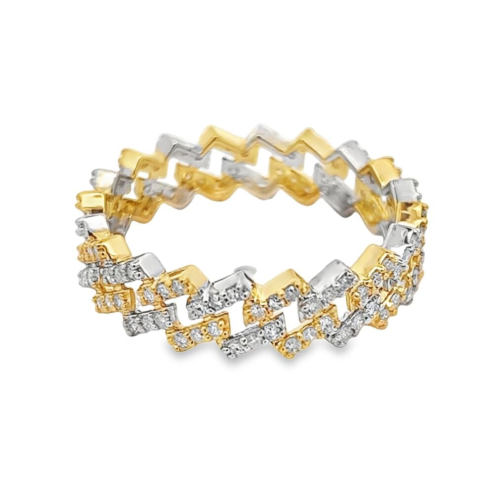 6MM Sharp Cuban Link .70cttw Diamond Ring 10K Gold