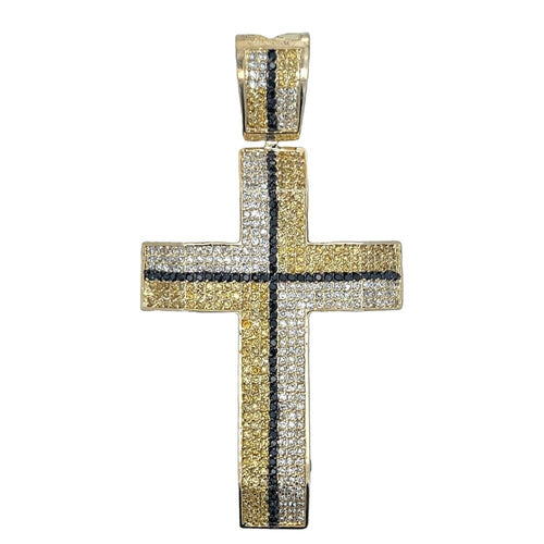 7 Row Blocked White Black & CZ Cross Iced Out Pendant