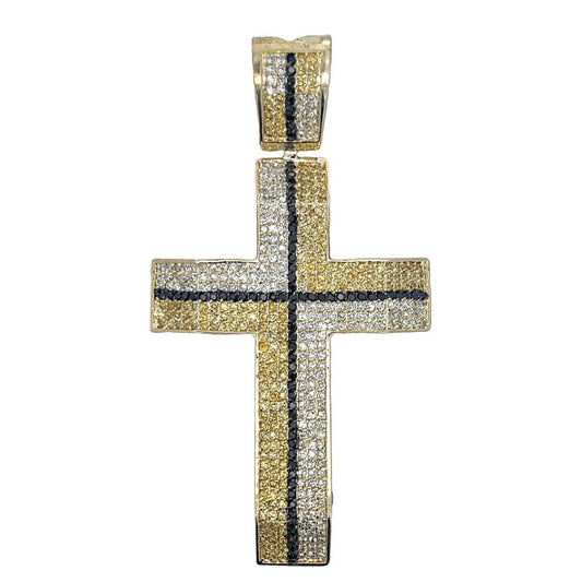 7 Row Blocked White Black & CZ Cross Iced Out Pendant