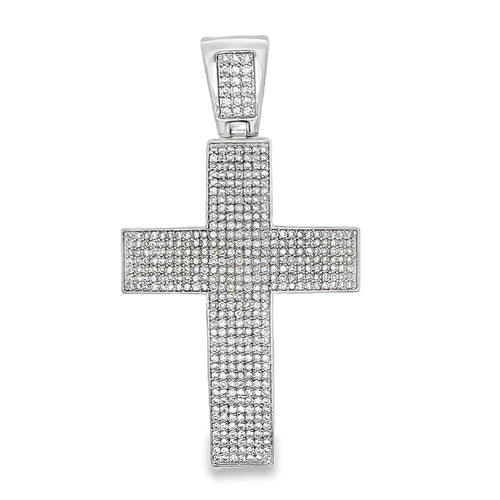 7 Row Cross CZ Pendant .925 Sterling Silver