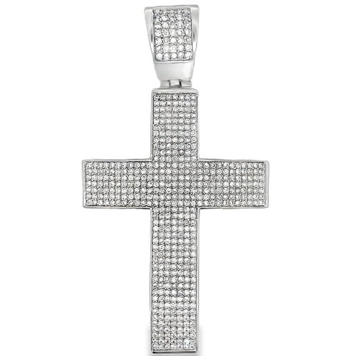 7 Row Fat Cross CZ Pendant .925 Sterling Silver