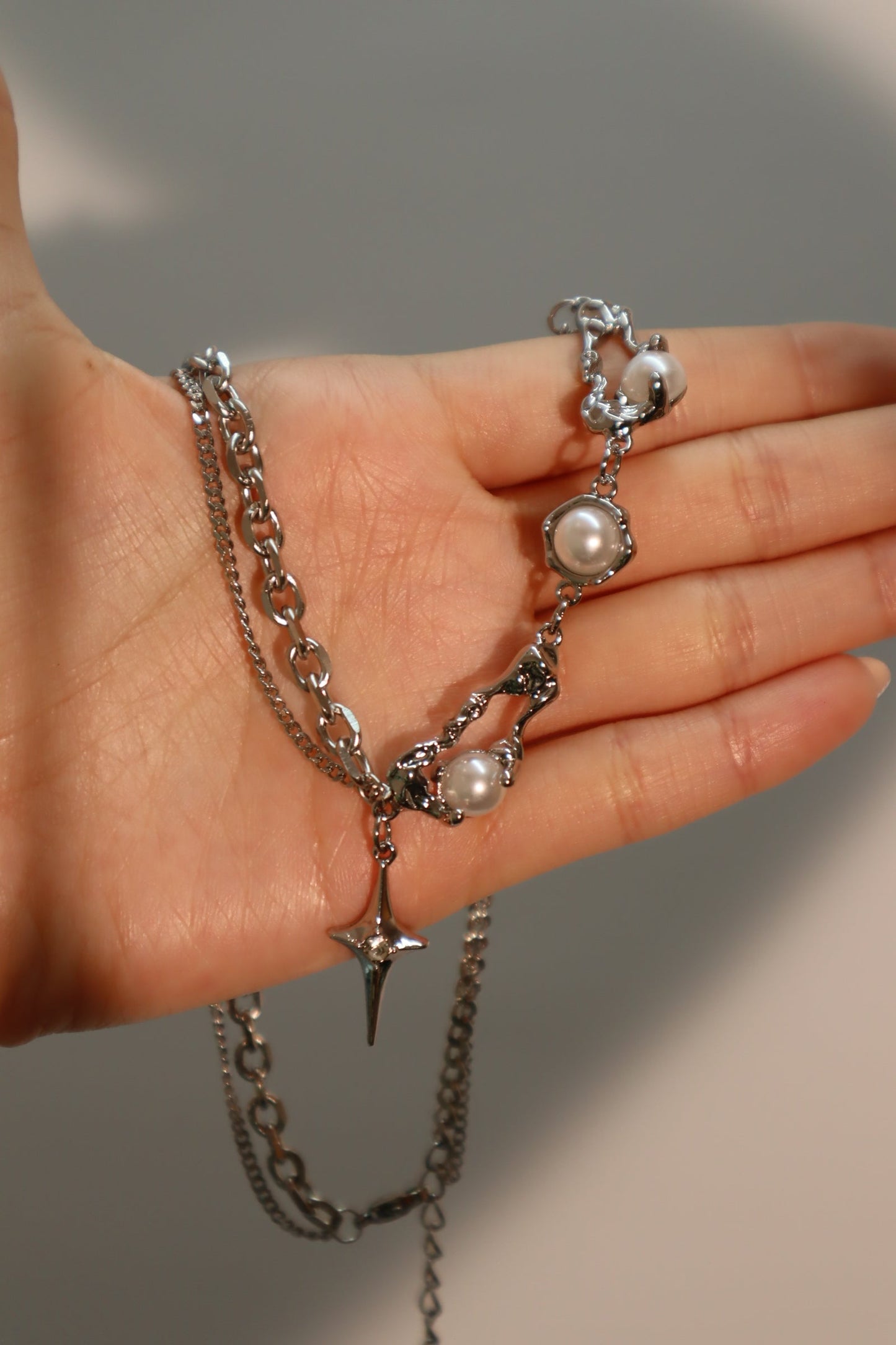 Palladium White Gold Plated Pearl Star Necklace